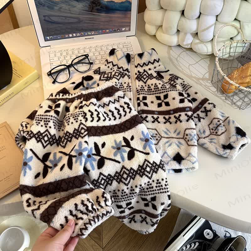Toddler Cozy Nordic Print Fleece Jacket and Pants 2-piece Set - White - 10-11T - image 6