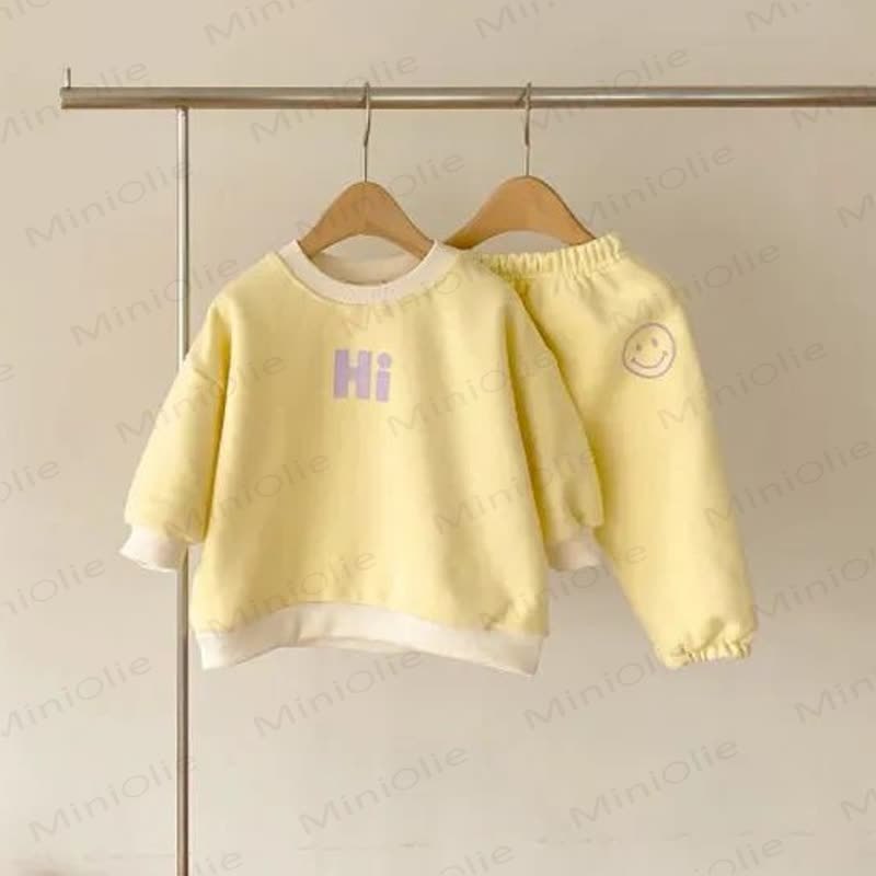 HI Toddler Happy Face Print Sweatshirt and Jogger 2-piece Set - Yellow - 5-6T - image 3