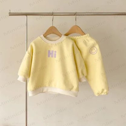 HI Toddler Happy Face Print Sweatshirt and Jogger 2-piece Set - Yellow - 5-6T - image 3