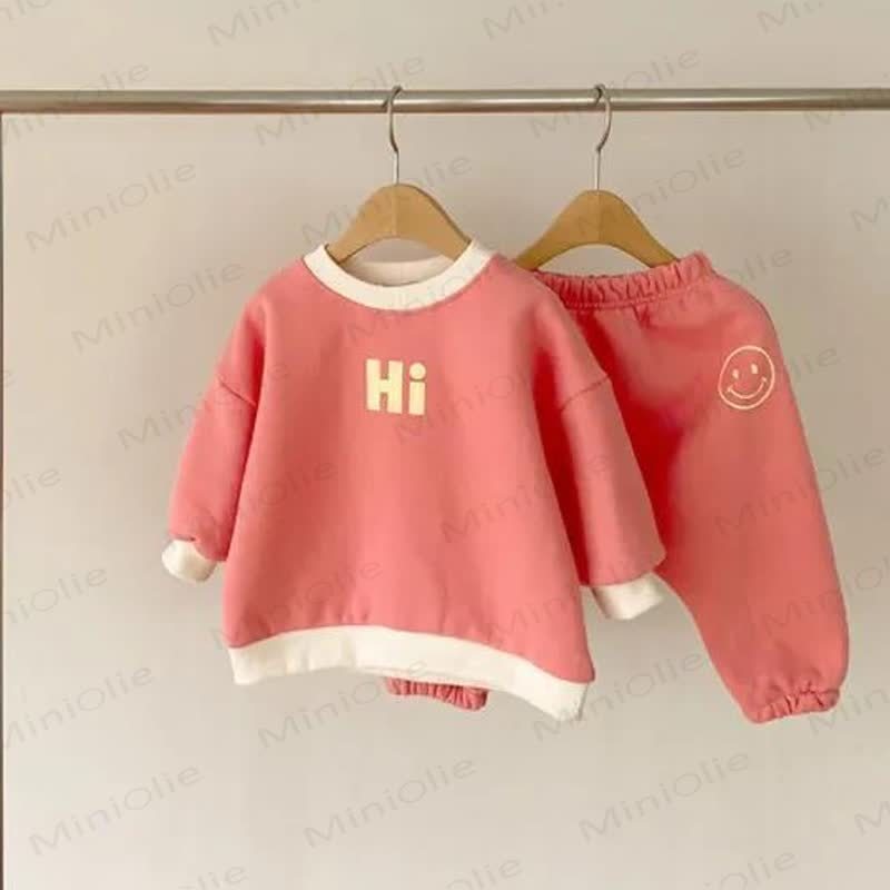 HI Toddler Happy Face Print Sweatshirt and Jogger 2-piece Set - Red - 5-6T - image 2