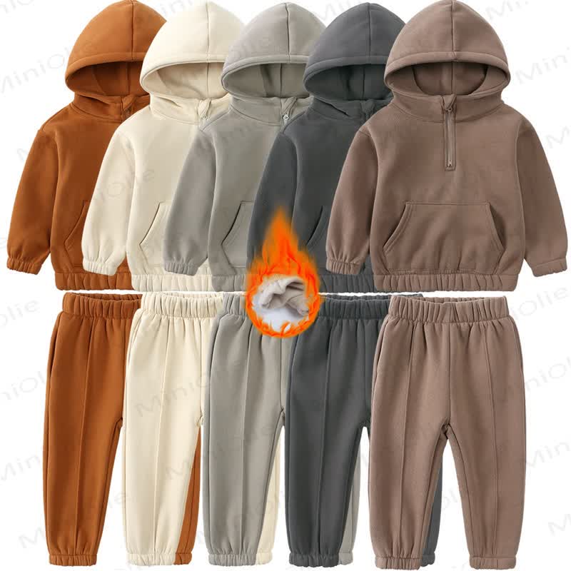 Toddler Solid Color Fleece Half Zip Hoodie and Jogger 2-piece Set - image 1