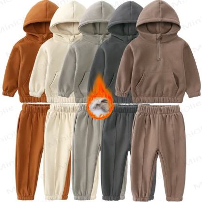 Toddler Solid Color Fleece Half Zip Hoodie and Jogger 2-piece Set - image 1
