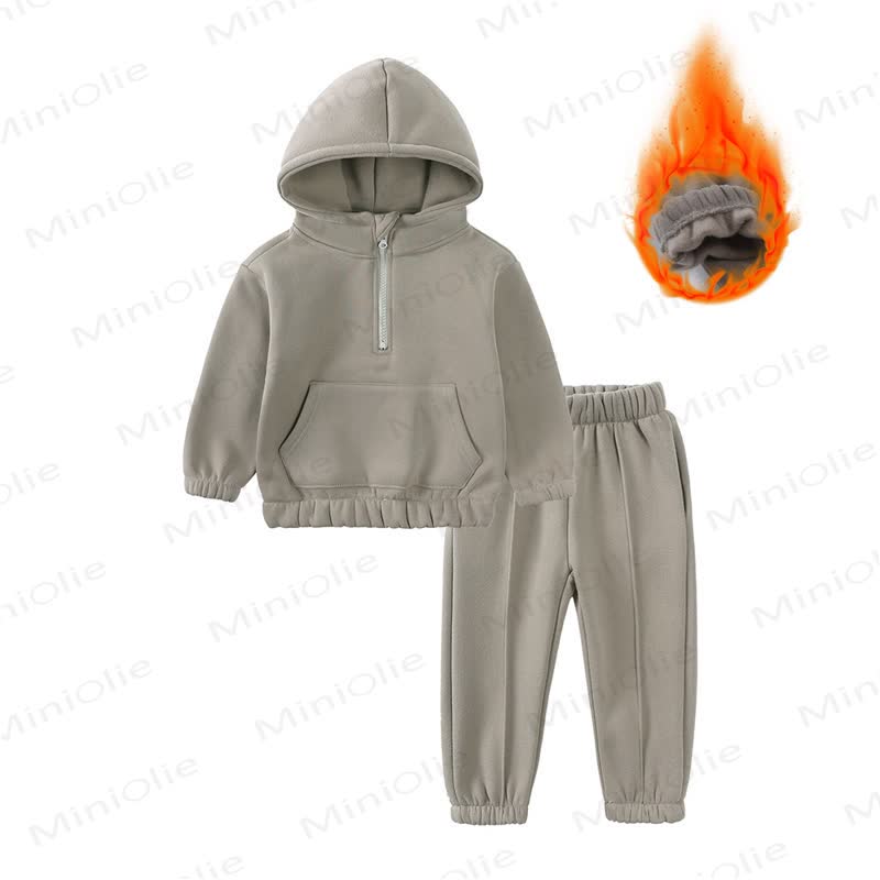 Toddler Solid Color Fleece Half Zip Hoodie and Jogger 2-piece Set - Gray - 6-7T - image 3