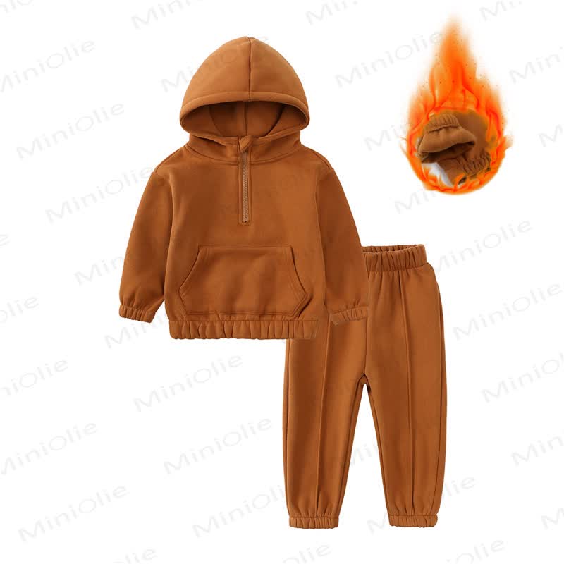 Toddler Solid Color Fleece Half Zip Hoodie and Jogger 2-piece Set - Caramel - 6-7T - image 4