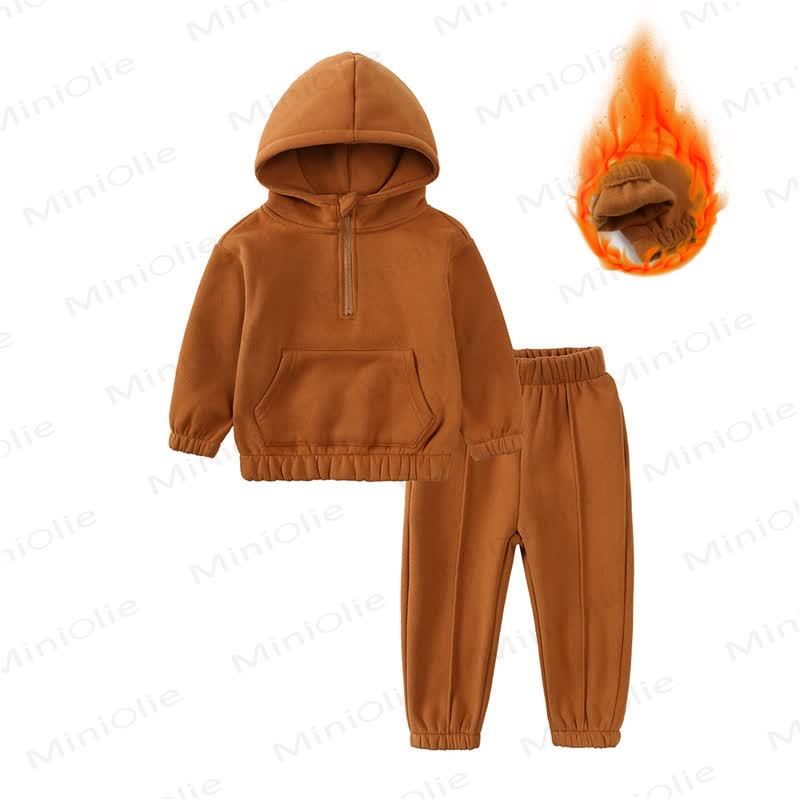 Toddler Solid Color Fleece Half Zip Hoodie and Jogger 2-piece Set - Caramel - 6-7T - image 4