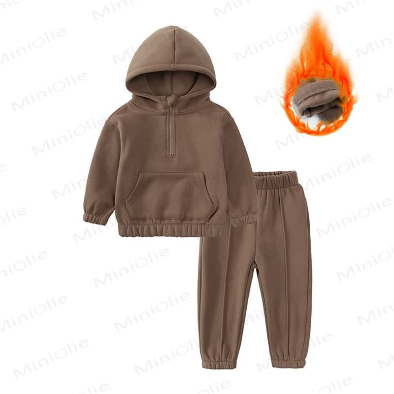 Toddler Solid Color Fleece Half Zip Hoodie and Jogger 2-piece Set - Brown - 6-7T - image 5