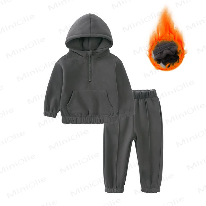 Toddler Solid Color Fleece Half Zip Hoodie and Jogger 2-piece Set - Dark Gray - 6-7T - image 6