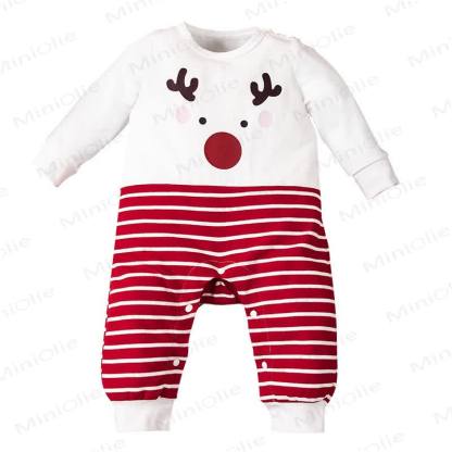 Baby Christmas Reindeer Stripe Long Sleeve Romper - image 3