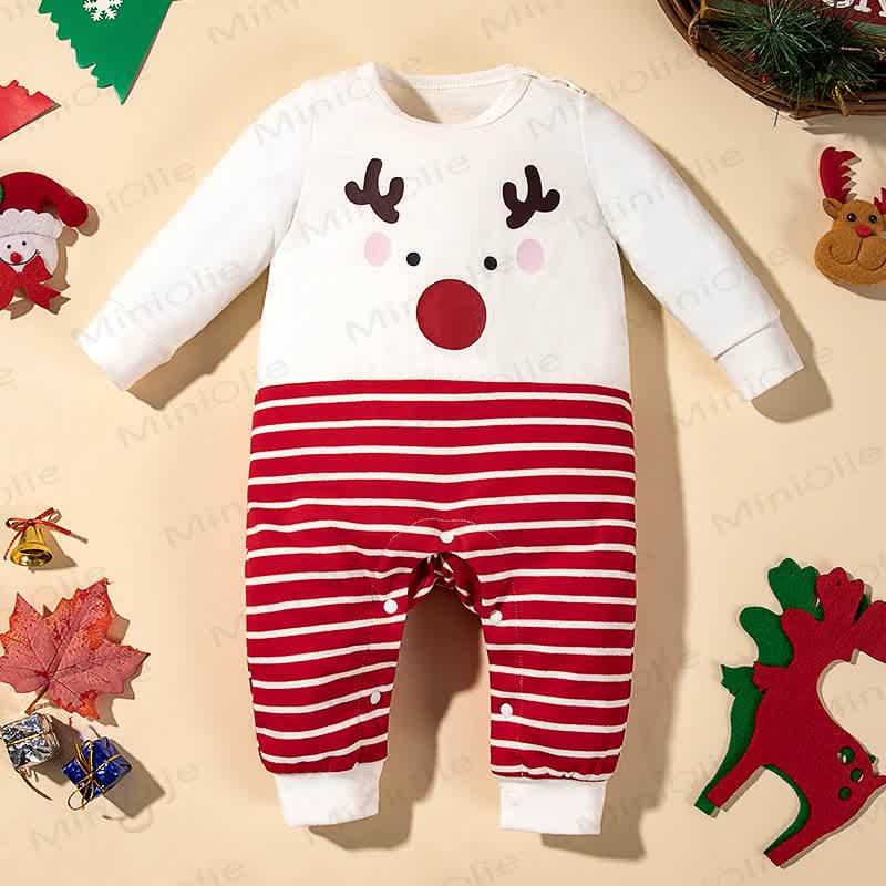 Baby Christmas Reindeer Stripe Long Sleeve Romper - image 2
