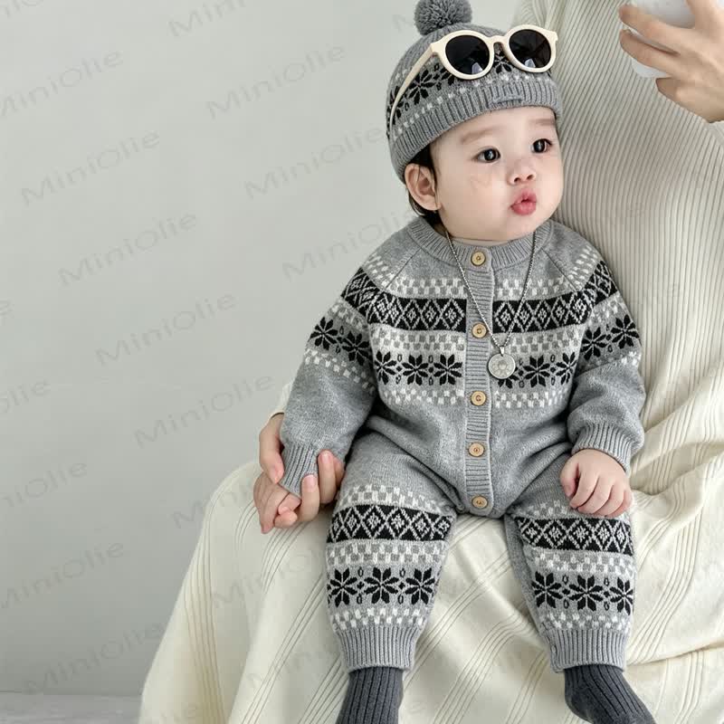 Baby Button Front Striped Romper With Hat - image 1