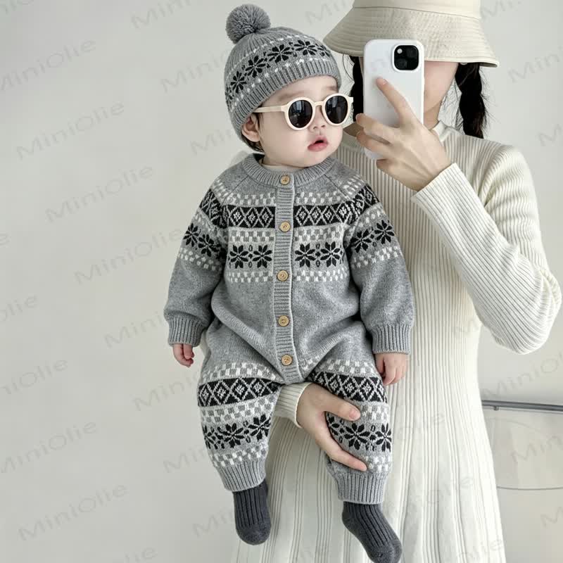 Baby Button Front Striped Romper With Hat - image 2