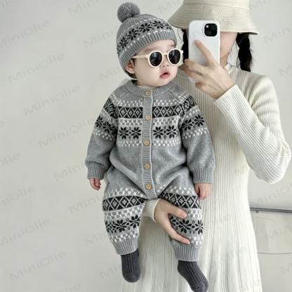 Baby Button Front Striped Romper With Hat - image 2