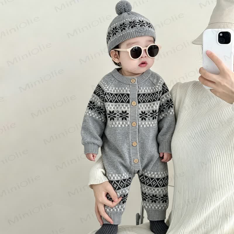 Baby Button Front Striped Romper With Hat - image 3