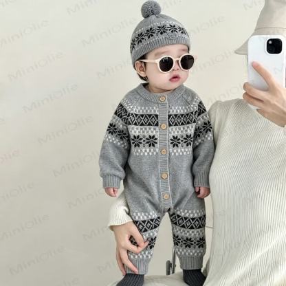 Baby Button Front Striped Romper With Hat - image 3