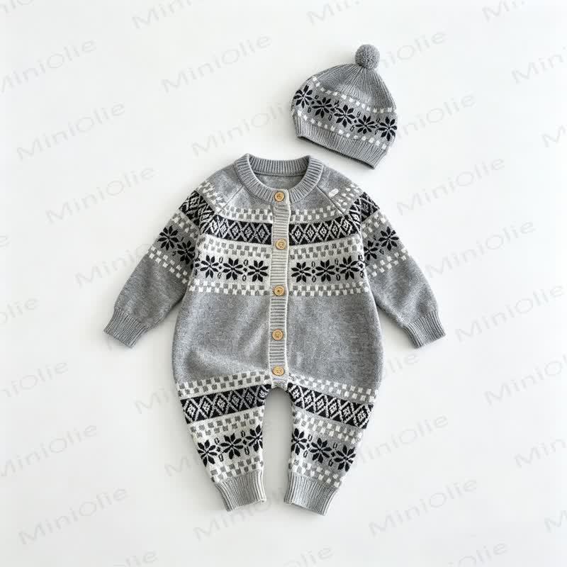 Baby Button Front Striped Romper With Hat - Gray - 18-24M - image 5