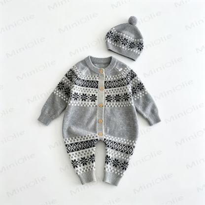 Baby Button Front Striped Romper With Hat - Gray - 18-24M - image 5