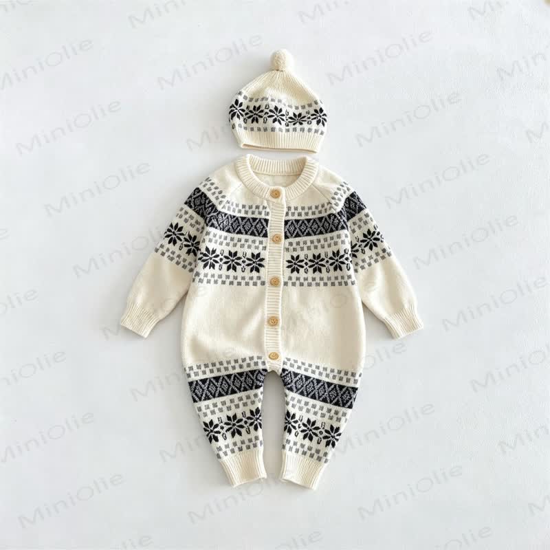 Baby Button Front Striped Romper With Hat - Beige - 18-24M - image 6