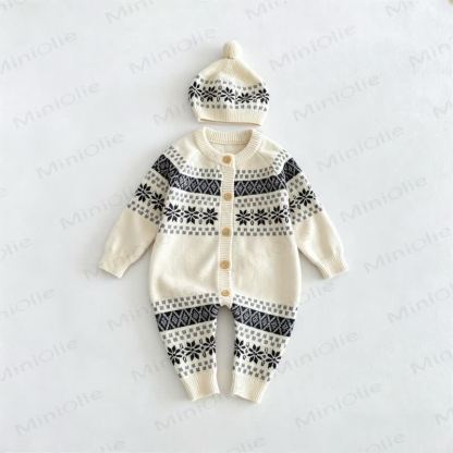 Baby Button Front Striped Romper With Hat - Beige - 18-24M - image 6