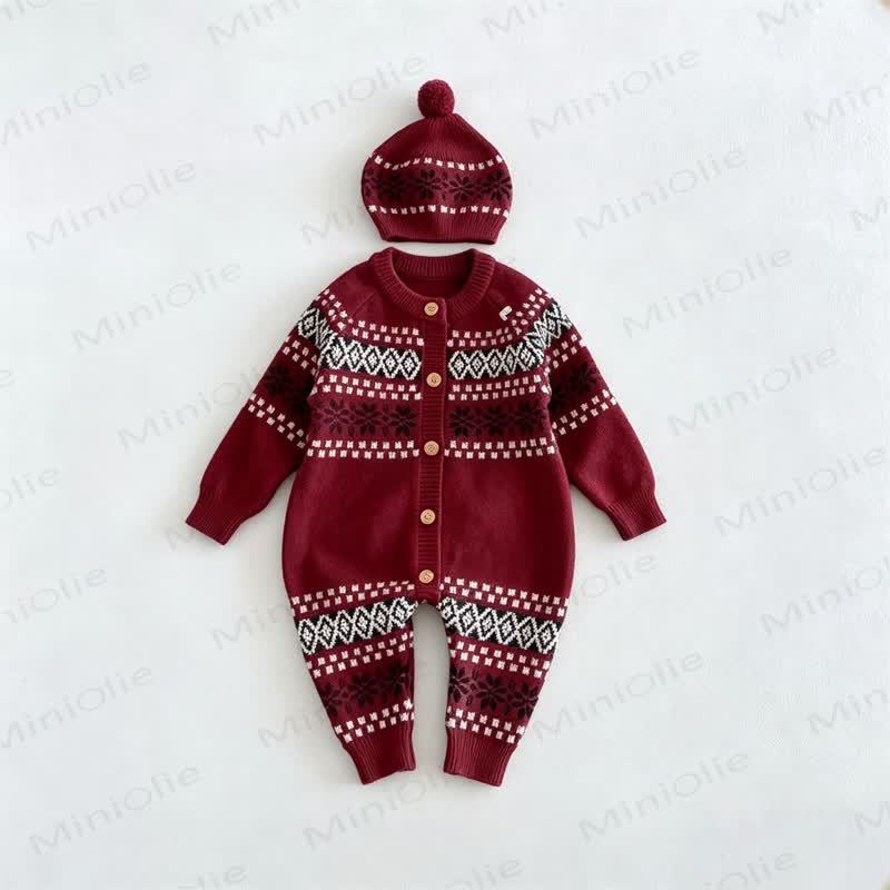 Baby Button Front Striped Romper With Hat - Red - 18-24M - image 7