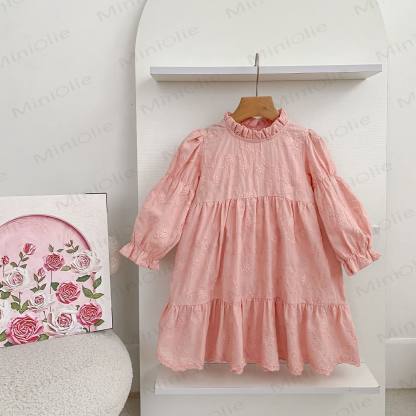 Toddler Girl Sweet Flower Lace Tiered Dress - Pink - 6-7T - image 1