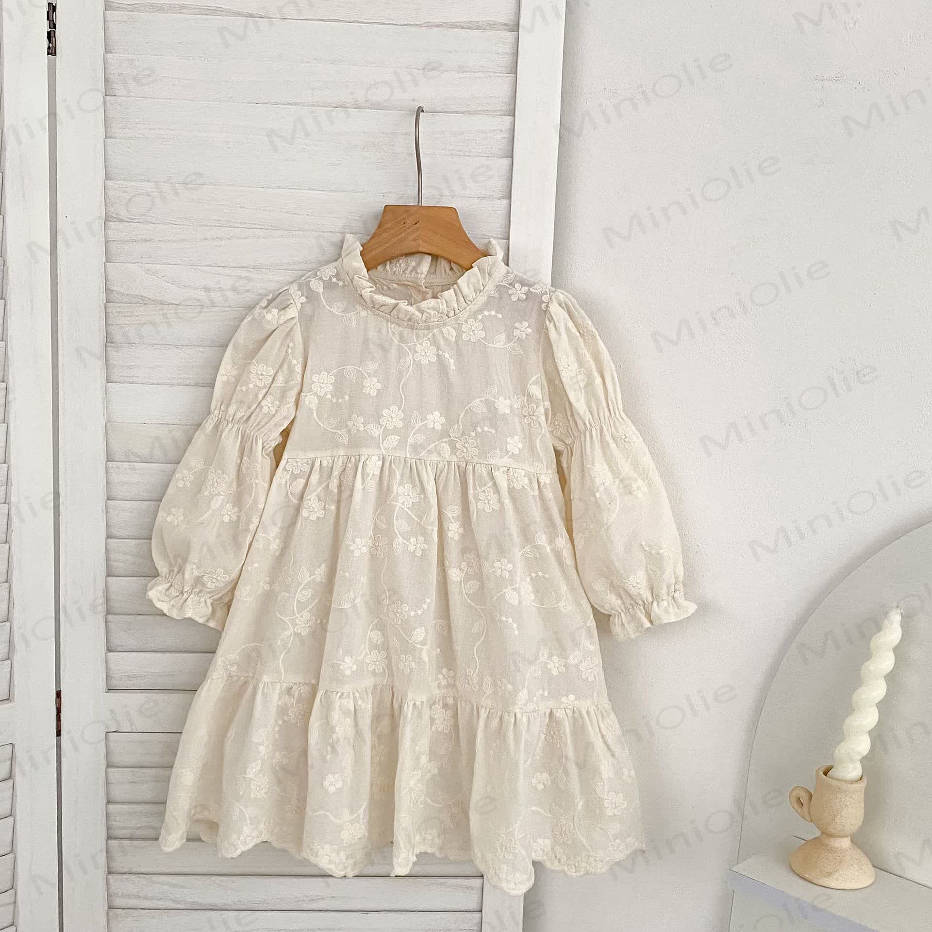 Toddler Girl Sweet Flower Lace Tiered Dress - Beige - 6-7T - image 6