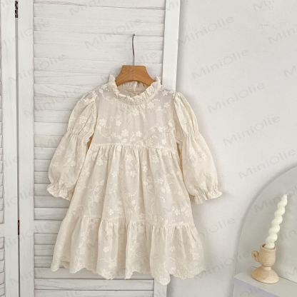 Toddler Girl Sweet Flower Lace Tiered Dress - Beige - 6-7T - image 6