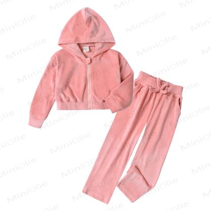 Toddler Soft Velour Zip Hoodie and Pants 2-piece Set - Pink - 11-12T - image 5