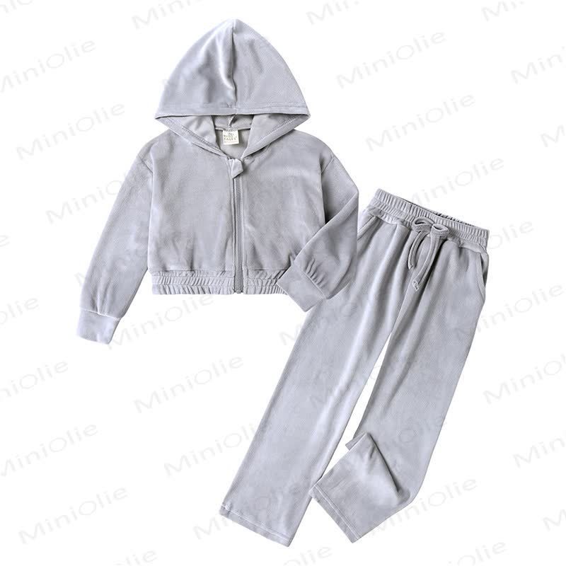 Toddler Soft Velour Zip Hoodie and Pants 2-piece Set - Gray - 11-12T - image 2