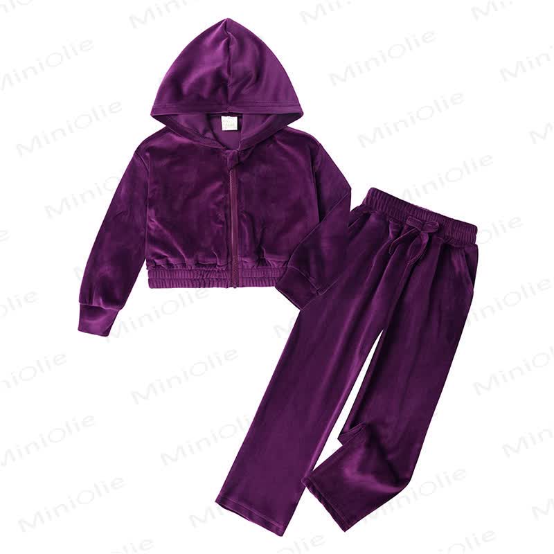 Toddler Soft Velour Zip Hoodie and Pants 2-piece Set - Purple - 11-12T - image 6
