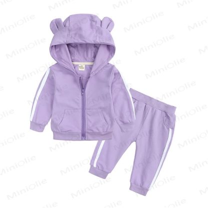 Baby Bear Ear Hooded and Jogger Tracksuit Set - Purple - 18-24M - image 4