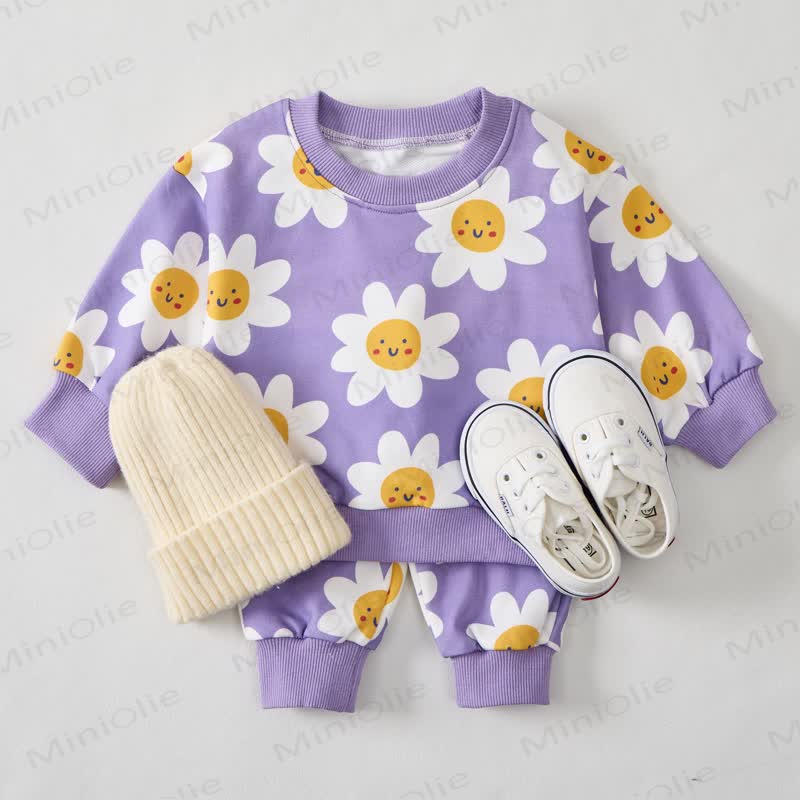 Baby Purple Smiling Flower Print 2-piece Set - Purple - 3-5T - image 1
