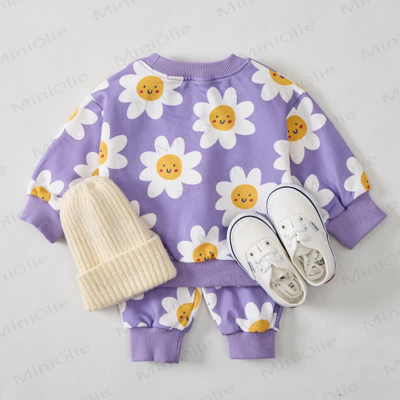 Baby Purple Smiling Flower Print 2-piece Set - image 2