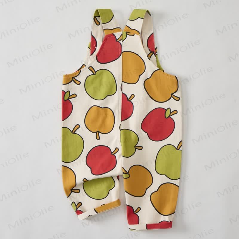 Baby Toddler Beige Apples Print Overalls - image 3