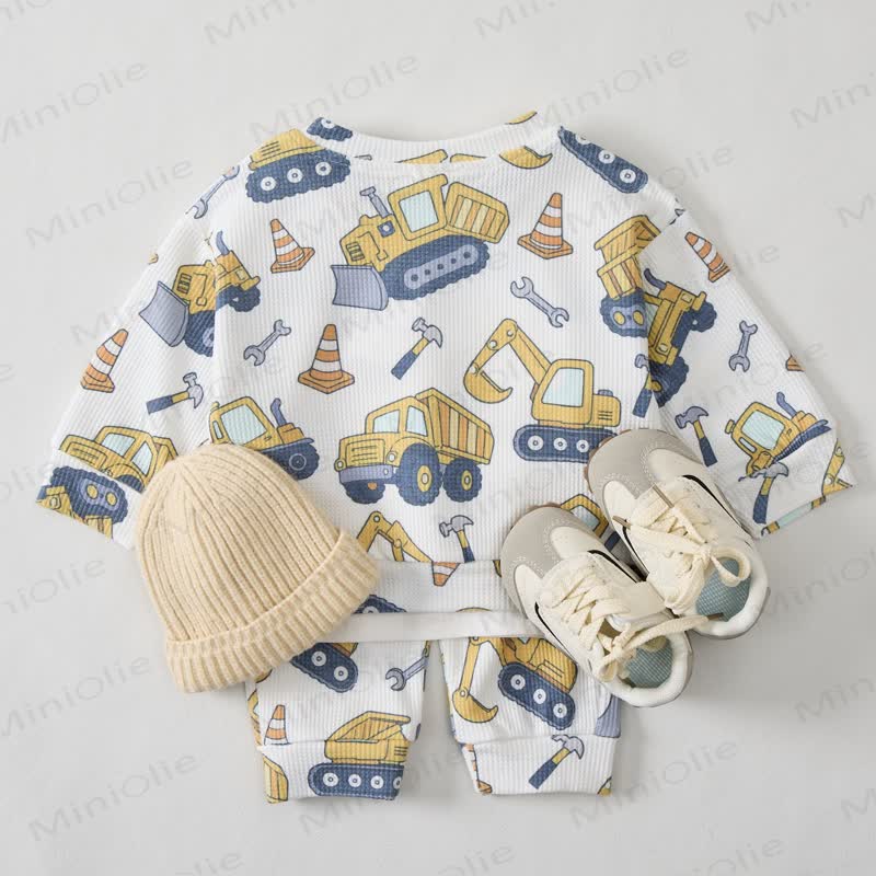 Baby White Construction Vehicle Print Waffle 2-piece Set - image 2
