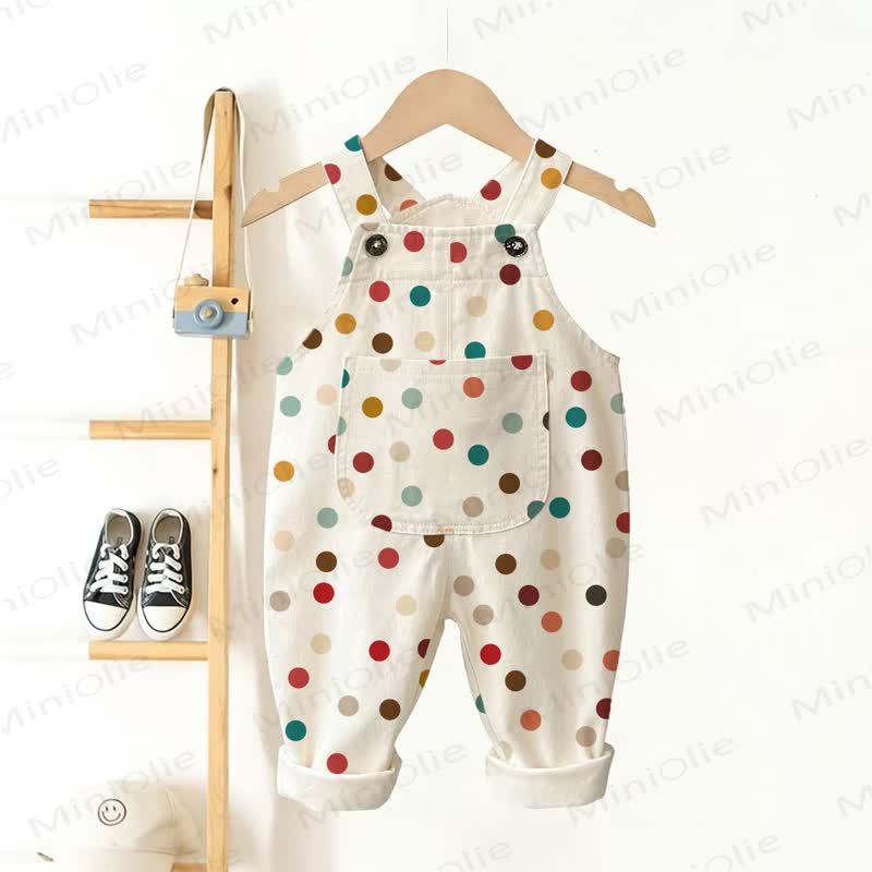 Baby Toddler Colorful Polka Dots Print Pocket Overalls - Beige - 3-5T - image 1