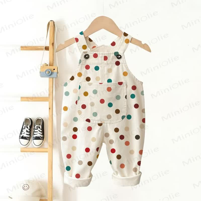 Baby Toddler Colorful Polka Dots Print Pocket Overalls - Beige - 3-5T - image 1