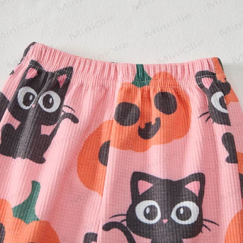 Baby Pink Pumpkin Cat Print Waffle 2-piece Set - image 6