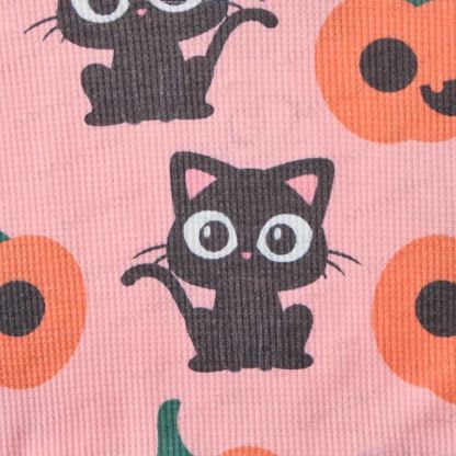 Baby Pink Pumpkin Cat Print Waffle 2-piece Set - image 3