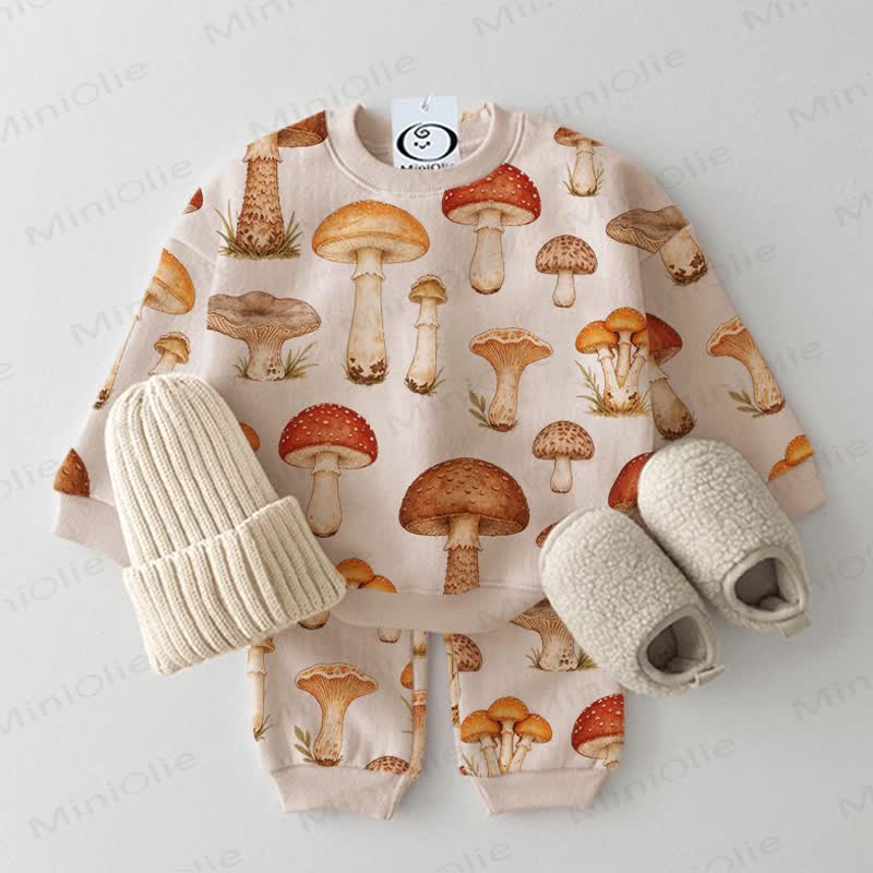 Baby Toddler Mushroom Print Apricot 2-piece Set - Apricot - 3-5T - image 1