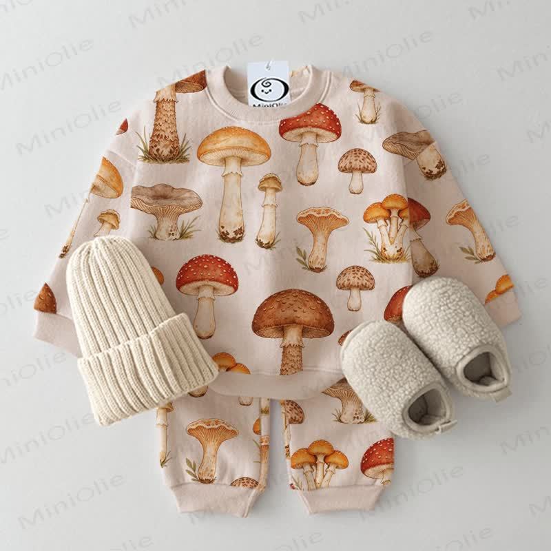 Baby Toddler Mushroom Print Apricot 2-piece Set - Apricot - 3-5T - image 1