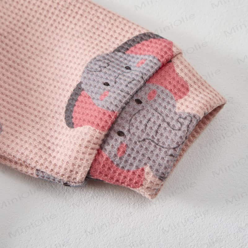Baby Pink Elephant Print Waffle 2-piece Set - image 4