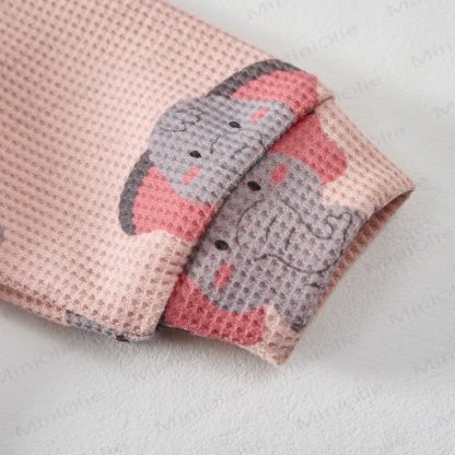 Baby Pink Elephant Print Waffle 2-piece Set - image 4