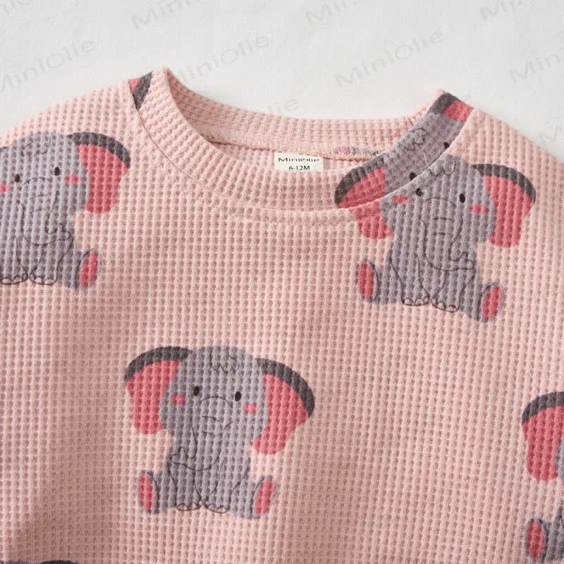 Baby Pink Elephant Print Waffle 2-piece Set - image 2