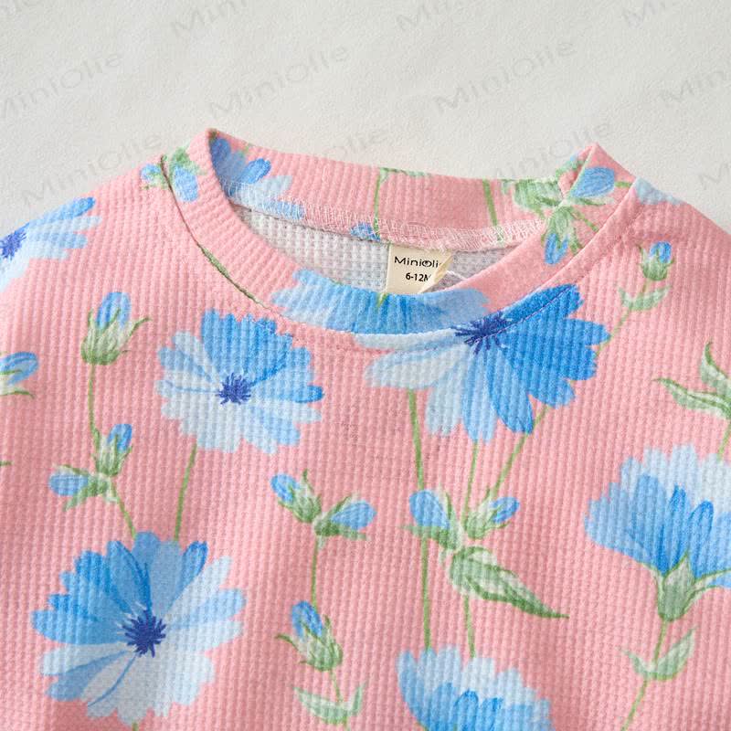 Baby Pink Blue Floral Print Waffle 2-piece Set - image 2