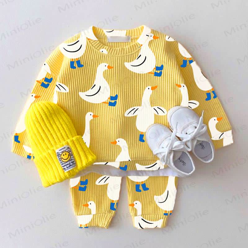 Baby Yellow Goose Print Waffle 2-piece Set - Yellow - 2-3T - image 1