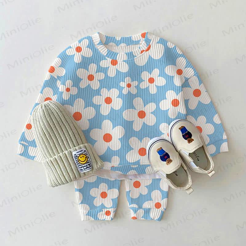 Baby White Floral Print Waffle 2-piece Set - Blue - 2-3T - image 1