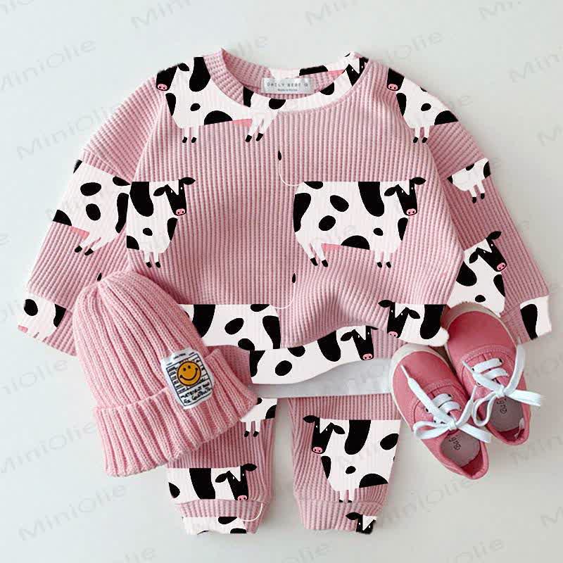 Baby Pink Cow Waffle 2-piece Set - Pink - 2-3T - image 1