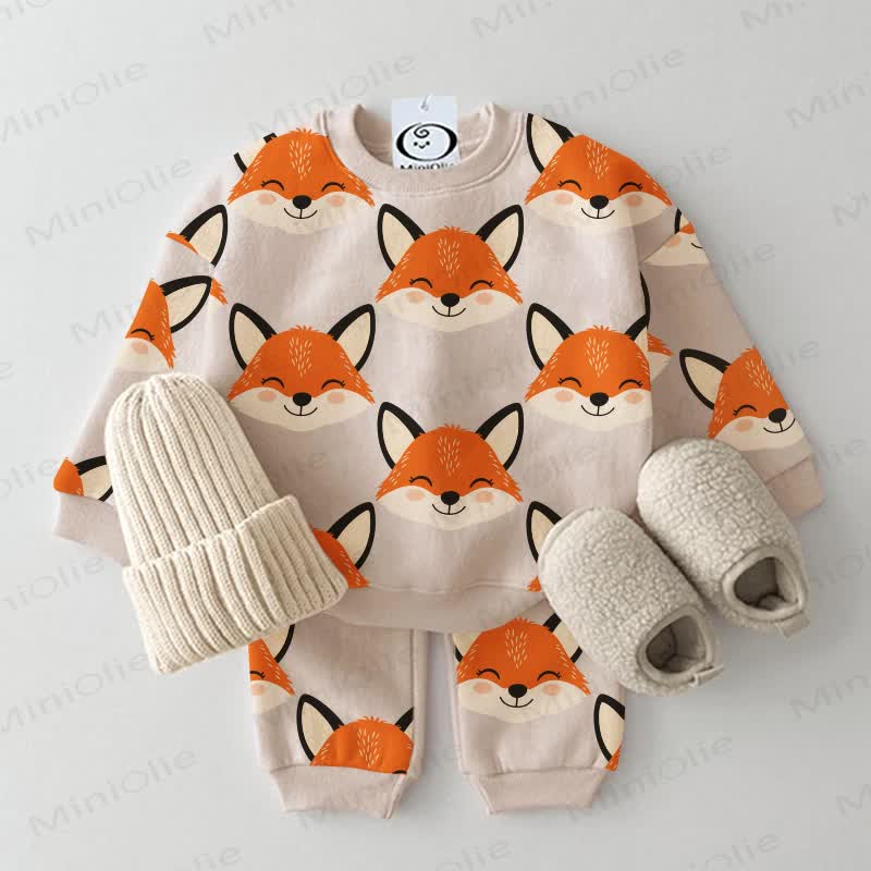 Baby Toddler Smiling Fox Print Apricot 2-piece Set - Apricot - 3-5T - image 1
