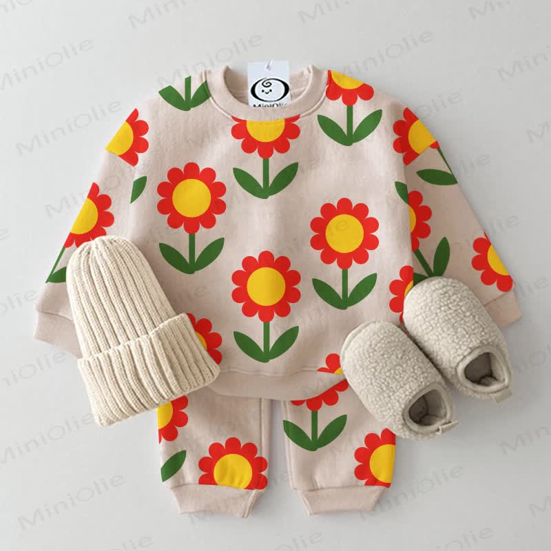 Baby Toddler Flower Print Apricot 2-piece Set - Apricot - 3-5T - image 1