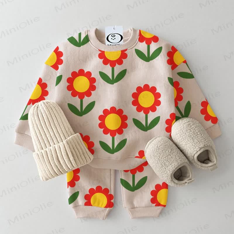 Baby Toddler Flower Print Apricot 2-piece Set - Apricot - 3-5T - image 1